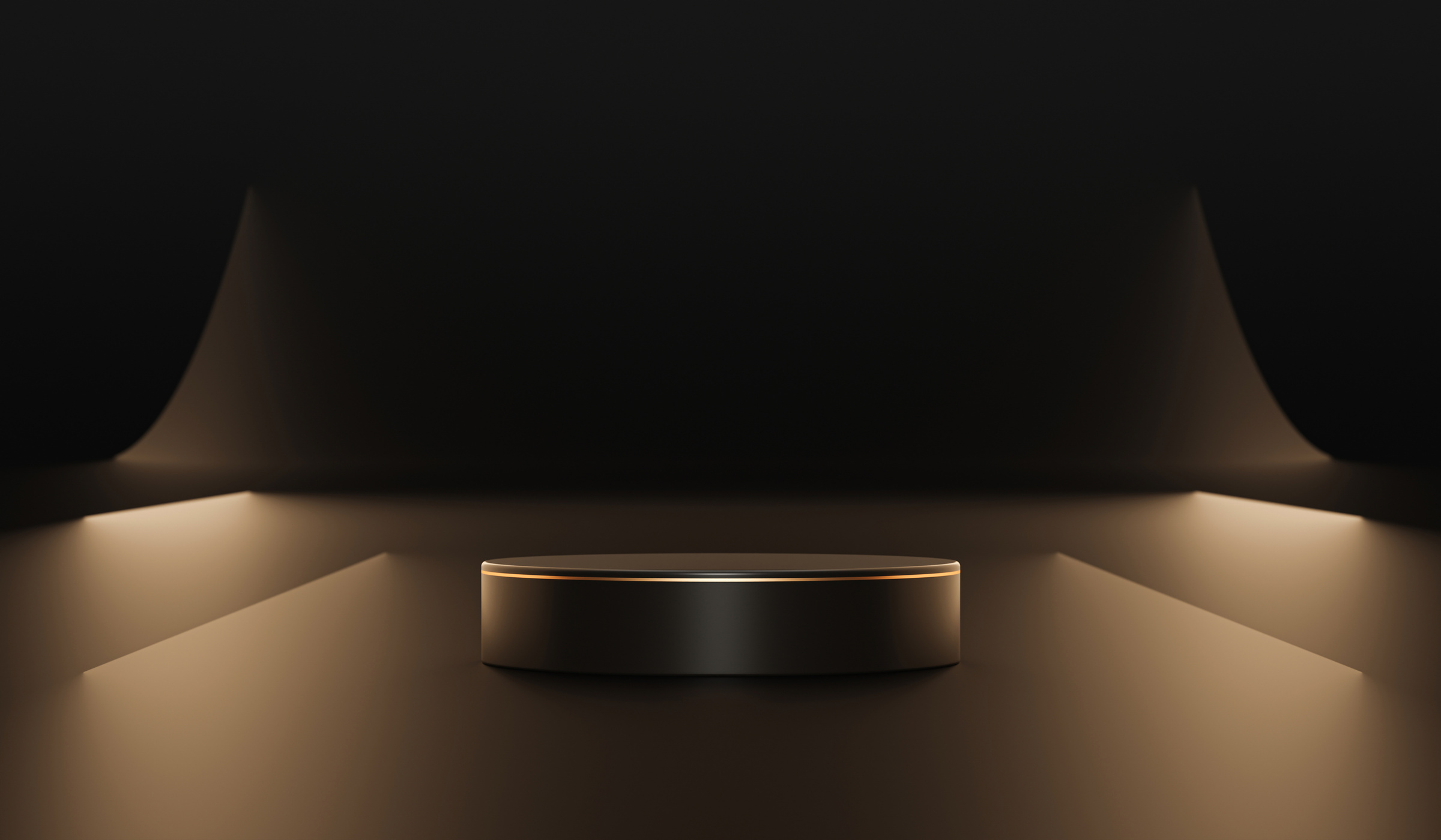 Black stage luxury gold podium on empty dark background